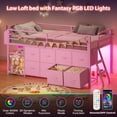 thumbnail image 3 of Low Loft Bed Twin Size with 8 Storage Drawers, Twin Loft Bed with LED Lights and Play Zone, Metal Loft Bed with Under-bed Play Space, No Box Spring Needed, Pink, 3 of 10