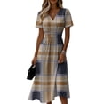 thumbnail image 2 of Womens A Line Short Sleeve Dresses Summer Plaid Sundress Wedding Guest V Neck Dresses, 2 of 5