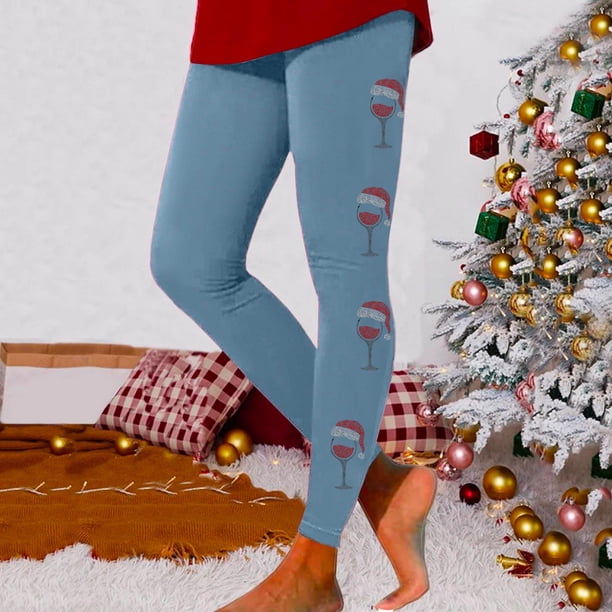 MKLEKYY Leggings deportivos para mujer, pantalones ajustados con estampado de copa roja de Navidad y verano para mujer, leggings deportivos de fitness con realce, pantalones de yoga
