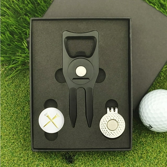 New Golf Gift Set Green Fork Aluminum Alloy CNC Anodized Ball Marker Divot Tool Repairer with Gift Box WHITE