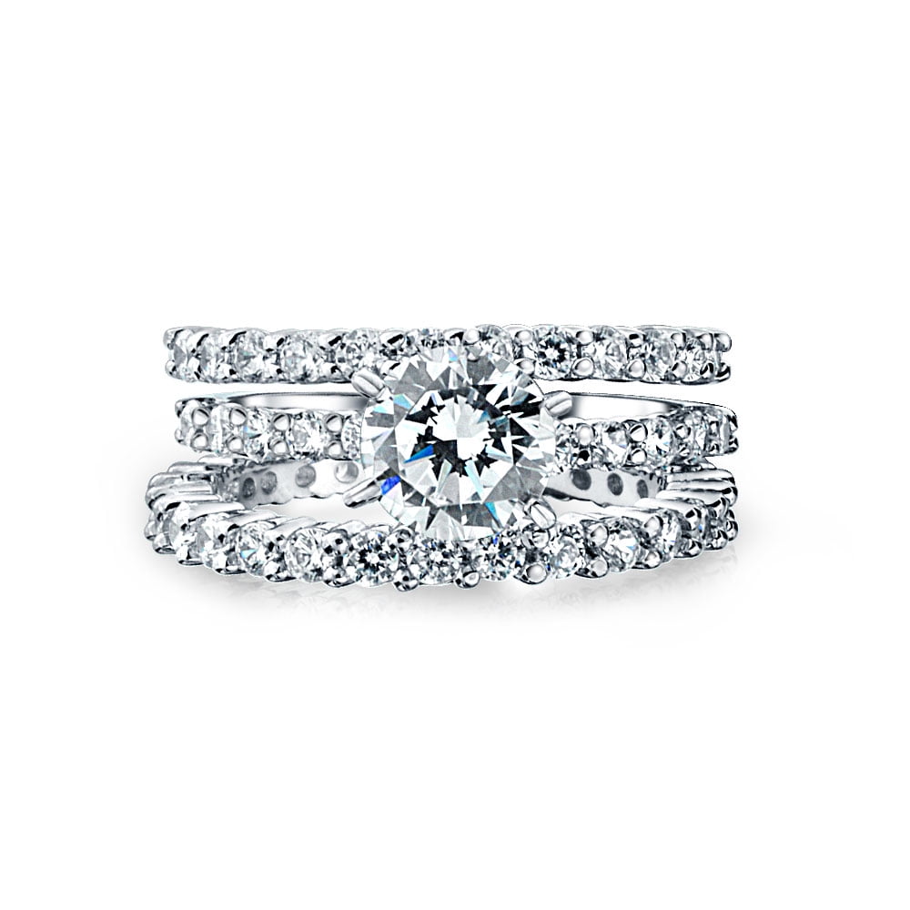 2CT Round Solitaire AAA CZ Pave Eternity Band Guard