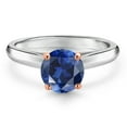 thumbnail image 3 of Gem Stone King 10K Two Tone Gold Blue Created Sapphire Solitaire Engagement Ring for Women | 1.60 Cttw | Round 7MM | Gemstone September Birthstone | Size 9, 3 of 6