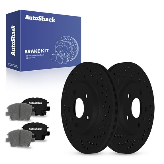 AutoShack 10.87" (276 mm) Front Vented Drilled & Slotted Brake Rotors E-Coated   Ceramic Brake Pads | Replacement for 2016-2019 Chevrolet Cruze | Black Finish | 6-PC Brake Kit | NightGuard