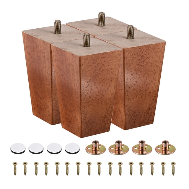 Muebles Patas, 4 Pulgadas(100mm) Juego de 4 Cuadrados Sólido Madera Sofá Patas Silla Mesa Patas Sofá Soporte Repuesto Piezas, con Accesorios, Marrón Unique Bargains patas de los muebles
