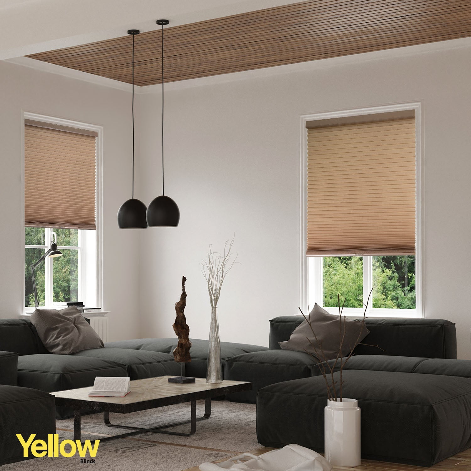 Yellow Blinds Cordless Light Filtering Honeycomb Cellular Shade Skyline Cream - 63.25"W X 48"H