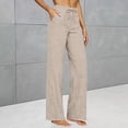 thumbnail image 2 of Hurxie Wide Leg Pants for Women Flowy Palazzo Drawstring Elastic Waist Trousers with Pockets Summer Beach Vacation Clothes Khaki,2XL, 2 of 8