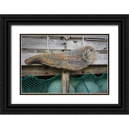 Paulson, Don 24x17 Black Ornate Wood Framed with Double Matting Museum Art Print Titled - Bahamas, Exuma Island Sign at park headquarters