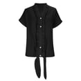 thumbnail image 5 of LYEAA Linen Shirts for Women Short Sleeve V Neck Tees Solid Button down Tunic Tops Casual Holiday Clothes, 5 of 7