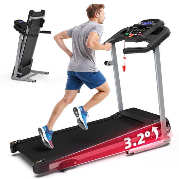 Folding Treadmill with Incline, 2.5HP Portable Treadmill for Home, 250LBS Capacity, MP3 Electric Foldable Running Machine with 12 Programs for Apartment Workout