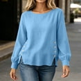 thumbnail image 5 of ClodeEU Women's Crew Neck Long Sleeve Side Button Split Tops,Casual Loose Solid Color Pullover Shirts ,Women's Plus M, 5 of 5