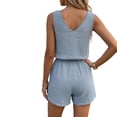 thumbnail image 4 of Womens Romper Sleeveless Spaghetti Strap Linen Overalls V Neck Button Front Drawstring Waist Jumpsuit Shorts with Pockets Sky Blue S, 4 of 4