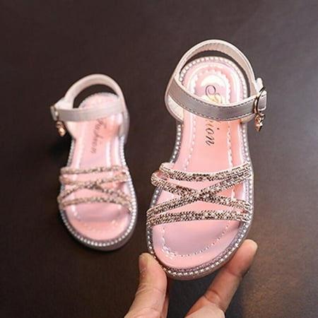 

Promotion!Girls Sandals Summer Kids Shoes Fashion Diamond-Studded Shiny Design Light Soft Flats Toddler Baby Girls Open-Toe Flat Sandals
