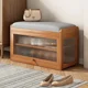 thumbnail image 4 of Zapatero de madera maciza con respaldo de asiento acolchado, taburete largo con espacio de almacenamiento oculto, banco de entrada con zapatero, 4 of 4