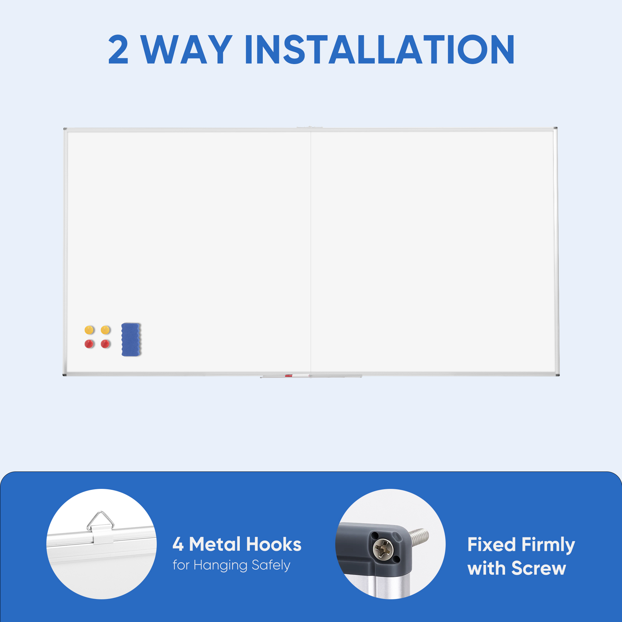 VUSIGN Foldable Double-Sided Writable Board, 72" x 48" Large Dry Erase Magnetic Whiteboard, 7'x4'Wall Mount for Classroom