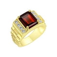 thumbnail image 3 of RYLOS Men's Rings Yellow Gold Plated Silver Designer Style 10X8MM Emerald Cut Shape Gemstone &  Diamonds Garnet January Birthstone Rings For Men Size 9, 3 of 7