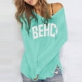 thumbnail image 2 of Sewkxo Women's Beach Cover Ups Letter Long Sleeve V Neck Beach Sweater Split Hem Knit Crochet Tops Pullovers Jumper Top,Cyan S, 2 of 6