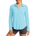 thumbnail image 3 of Plus Size Women's Solid Color Casual Long Sleeve Collared Sun Protection Shirt | CSEONE,Light Blue 3XL, 3 of 6