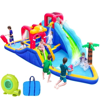 Inflatable Water Slide Bouncy House,222 x 135 x 82 inches, 11-in-1 Extra Long Water Slide with Splash Pool with Blower for Kids Backyard Outdoor