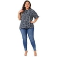 thumbnail image 3 of DARING DIVA Women's Plus Polka Dots Print Ruffle Hem Mock Neck Blouse 3X Navy Blue, 3 of 6