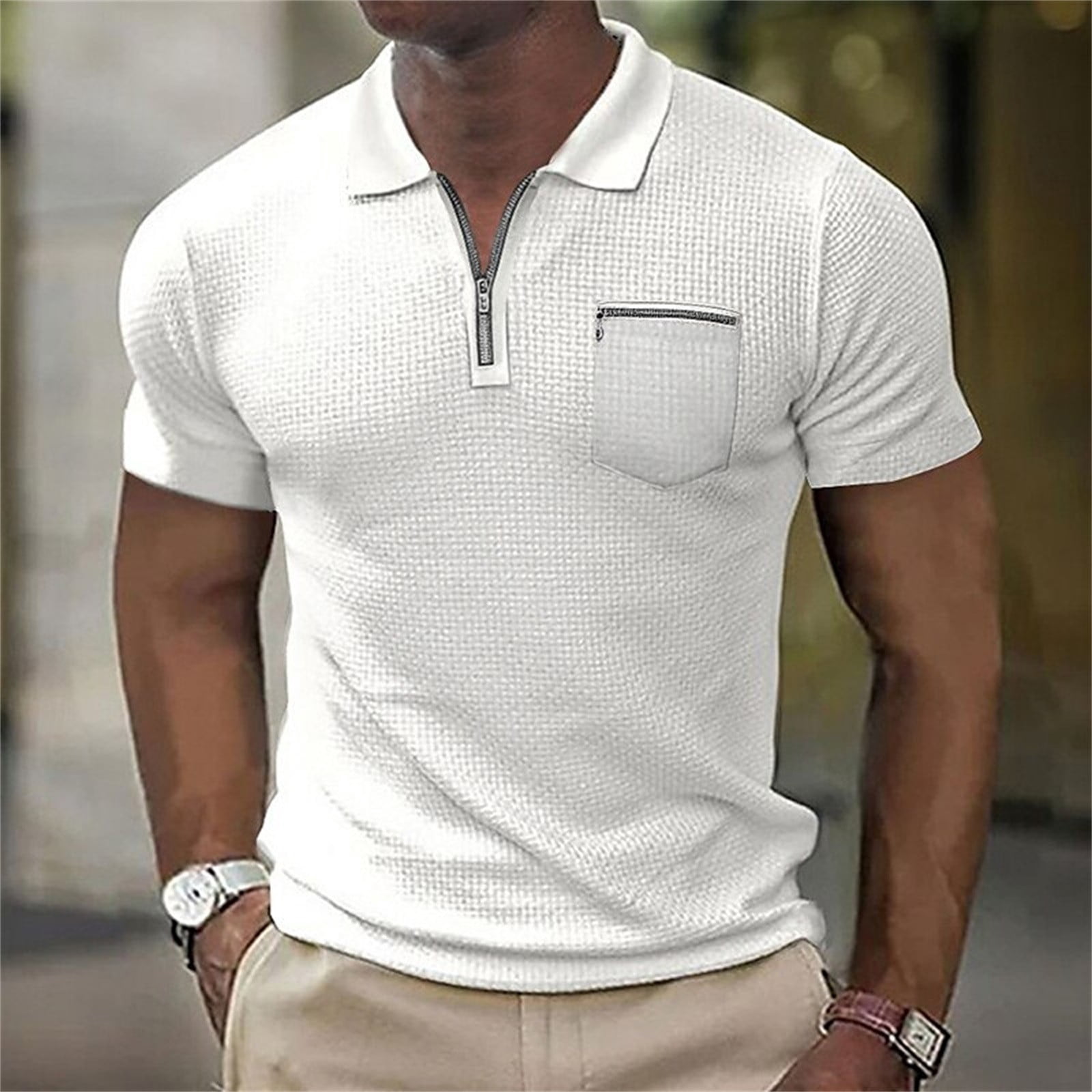 Mens Polo Shirts Men's Fashion Trend Zipper Pocket Sports Top T