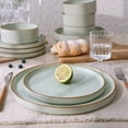 thumbnail image 7 of Famiware Nebula Stoneware Dinnerware Sets, 12-Piece Dish Set, Light Green with Brown Rim, 7 of 7