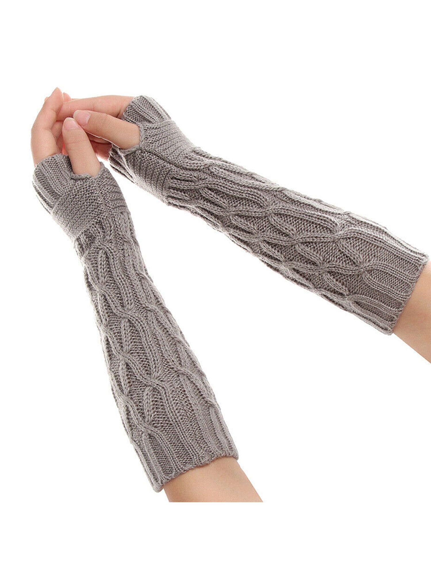 Christmas Gift Thermal Fleece Hand Wrist Warmer Protector Armwarmers Wool Soft Warm Mitten Arm Sleeve for Ladies Women Girls Winter Fingerless Knitted Arm Warmer with Thumb Hole Long Gloves 