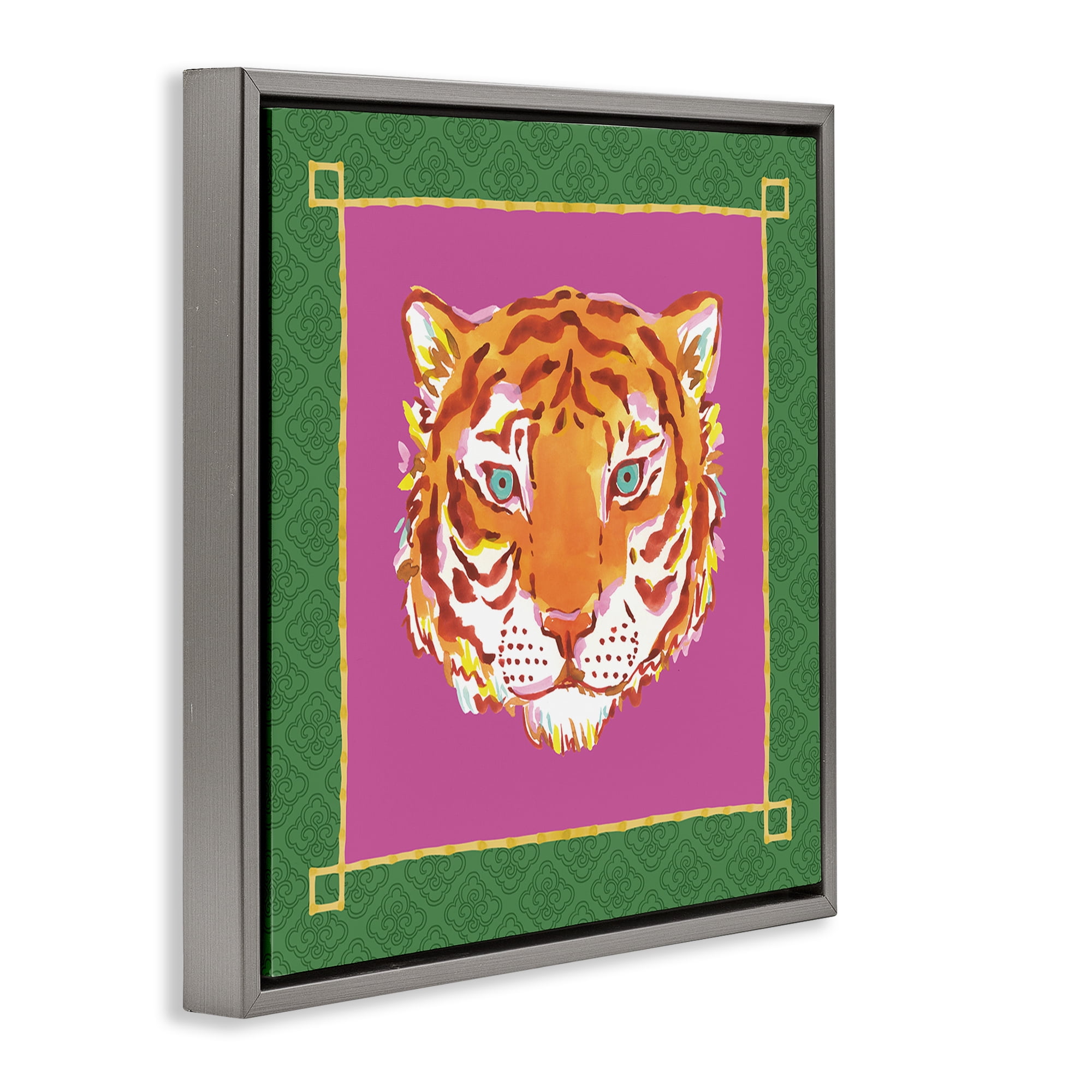 Stupell Industries Bordered Exotic Tiger Portrait Gray Framed Floater Canvas Wall Art, design by Karolina Sato