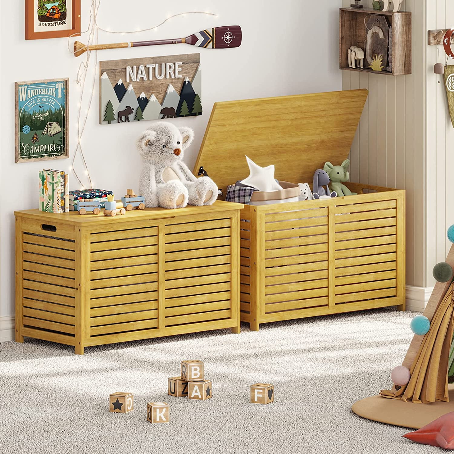 Lift Top Storage Chest, Storage Organizer with Safety Hinge, Entryway