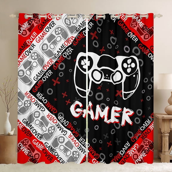Homewish Gamepads Gamer Black Out Curtains For Female Men Teens,Video Game Curtains Pack of 2 (42x63 Each),Abstract Game Bedroom Curtains,Ultra Soft Home Decor
