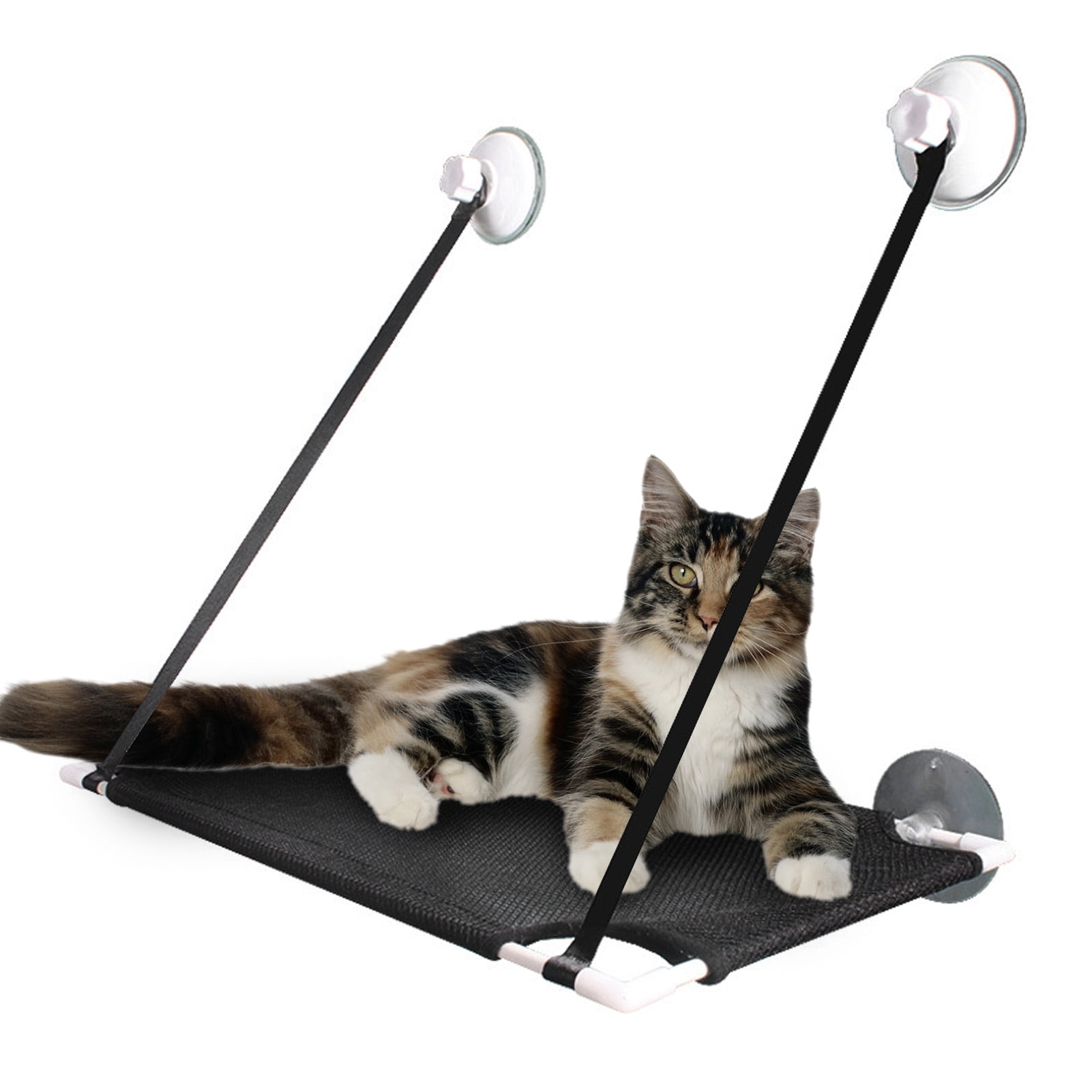 Yajisi Cat Window Hammock Breathable Mesh Window Mounted Perch Bed with Heavy Duty Suction Cups for Resting and Sunbathing Black Single Layer (19.29 inches / 49.0 cm)