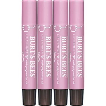 Burt's Bees Lip Balm, Moisturizing Lip Shimmer With Vitamin E & Coconut Oil, 100% Natural, Guava, 0.09 Ounce (4 Pack)