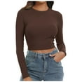 thumbnail image 2 of Tshirts For Women Autumn Winter Solid Color Round Neck Long Sleeve Knit Ribbed Crop Casual Basic Tops T Shirts Outwear, 2 of 7