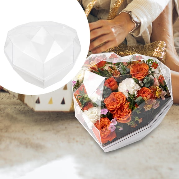 PTOOTP Transparent Clear Acrylic Heart-Shaped Flower Box for Storage, Packaging, and Display Container