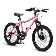 S20101 20 Inch Kids' Bike, Boys Girls Mountain Bike Ages 6-12, 7 Speed Teenager Children Kids' Bicycles, Front Suspension Disc Brake Rear V-Brake, High Steel Frame