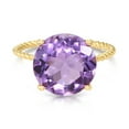 thumbnail image 5 of Tilo Jewelry 14K Yellow Gold 5 Carat Natural Amethyst Solitaire Engagement Ring with Twist Rope Band | Size 7 | Gemstone Statement Ring for Women, Girls, Unisex, 5 of 10