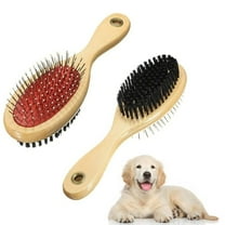 Wooden Dog Brush Double Sided Pet Hair Grooming Brush Dog Pin Brush and Bristle Soft Brush, Dogs Comb and Brush Grooming Tools for Cleaning for Dogs & Cats with Long or Short Hair