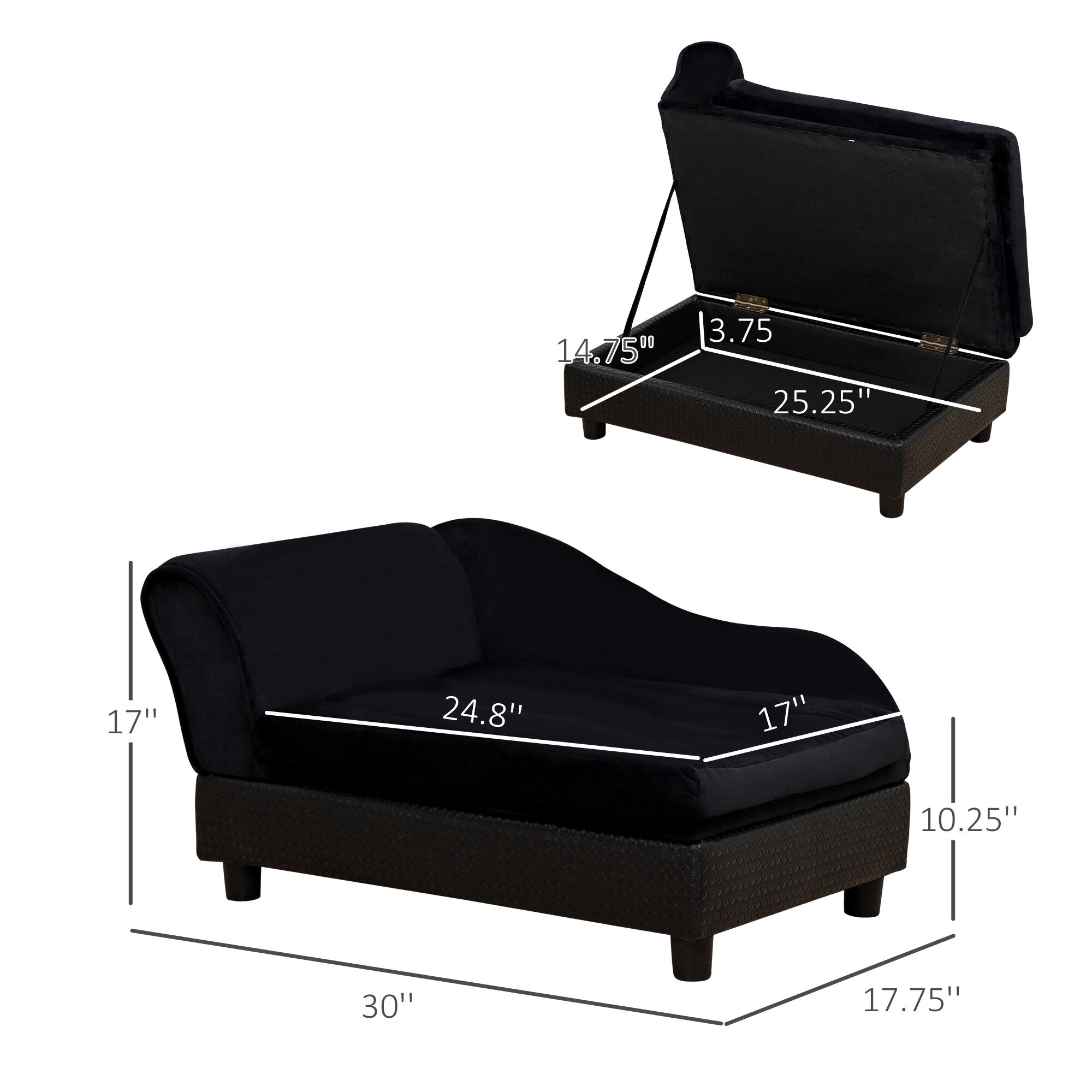Orthopedic Dog Bed, Pet Sofa Dog Sofa for Small Dogs with Storage, Black, Black Dog Bed,Foam,Polyester,Wood Cat Bed, Pet Supplies Pet Beds & Furniture
