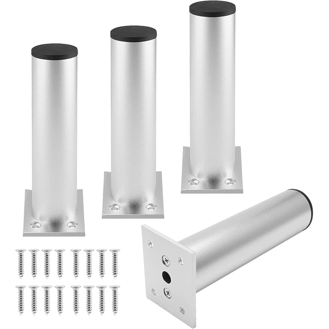 4 Pack 6 Inch Furniture Legs, Aluminum Alloy Adjustable Furniture Legs, Metal Round Sofa Support Leg, Adjustable Legs for Kitchen, Table, Cabinet, Shelves, 1.5 Inch Diameter (Silver )