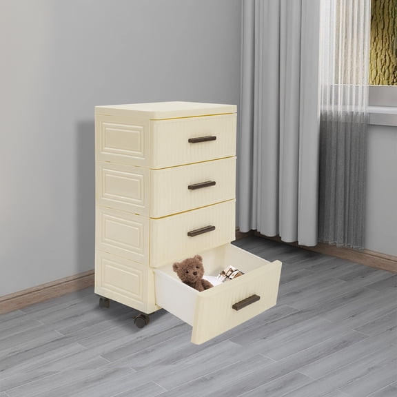 Modern 4 Tier Drawer Storage Organizer Storage Cabinet with 4 Universal Wheels