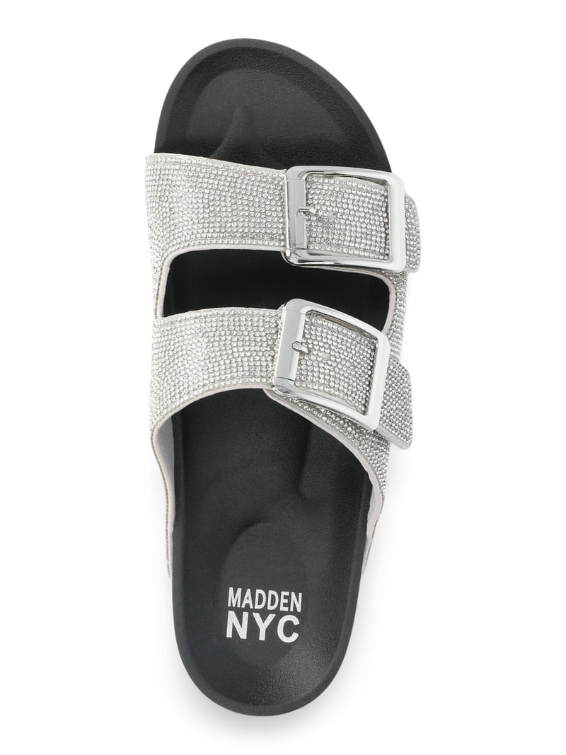 Madden NYC Women's Shimmery Rhinestone Adjustable Slide Sandal