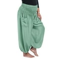 thumbnail image 6 of Seyurigaoka Women's Harem Hippie Pants Baggy Boho Plus Size High Smocked Waist with Pockets Lounge Palazzo Trousers for Teen Girls, 6 of 9