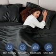 thumbnail image 6 of Seasonwood Satin Sheet Set,Twin, Silky Bed Sheets, 3 Pieces,Black, 6 of 8