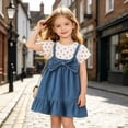 thumbnail image 5 of Afuyipoi Toddler Girls Summer Short Sleeve Denim Dress (6 Months-4 Years) Fashion Polka Dot Print Bowknot Cowboy Skirt for Daily Play Red 2T, 5 of 7