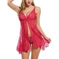 thumbnail image 3 of Pyjama en Dentelle pour Femmes Nuisette Babydoll Florale G-String, 3 of 5