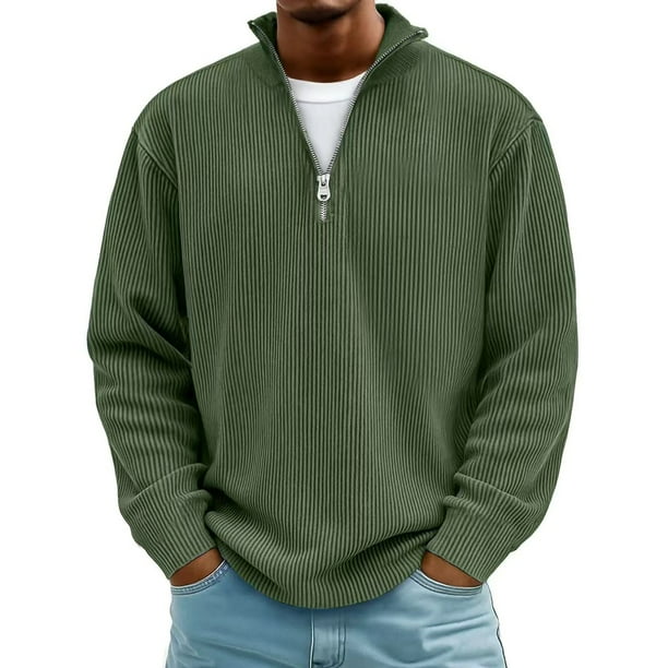 pstuiky mangas largas para hombre, Camisetas casuales de manga larga a la moda para hombre, cuello alto acanalado, cremallera de un cuarto, manga larga, cuello alto, camiseta/camiseta l