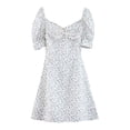 thumbnail image 2 of Franhais Women’s Bodycon Mini Dress, Short Puff Sleeve Floral Print Tie Up Front Ruched Dress, 2 of 8