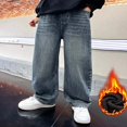 thumbnail image 2 of HAOTAGS Boys Jeans (5-17) Casual Fall Winter Fleece-lined Warmth Wide Leg Full Length Pants Jeans Blue Size 12, 2 of 2