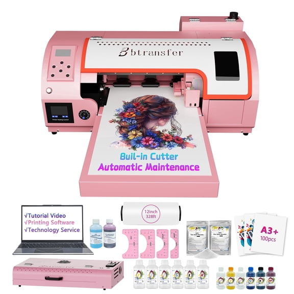 M1630 Pro Pink DTF Printer with Oven Bundle: Auto Maintenance, 2X Faster Printing, Auto Film Cutter, White Ink Circulation & Laptop for T-Shirt Business (Beginner-Friendly)