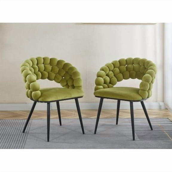Set of 2 Green Velvet Chairs with Gold Metal Legs, Modern Upholstered Dining & Accent Chairs