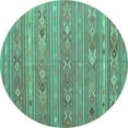 thumbnail image 1 of Ahgly Company Machine Washable Indoor Round Southwestern Turquoise Blue Country Area Rugs, 4' Round, 1 of 4